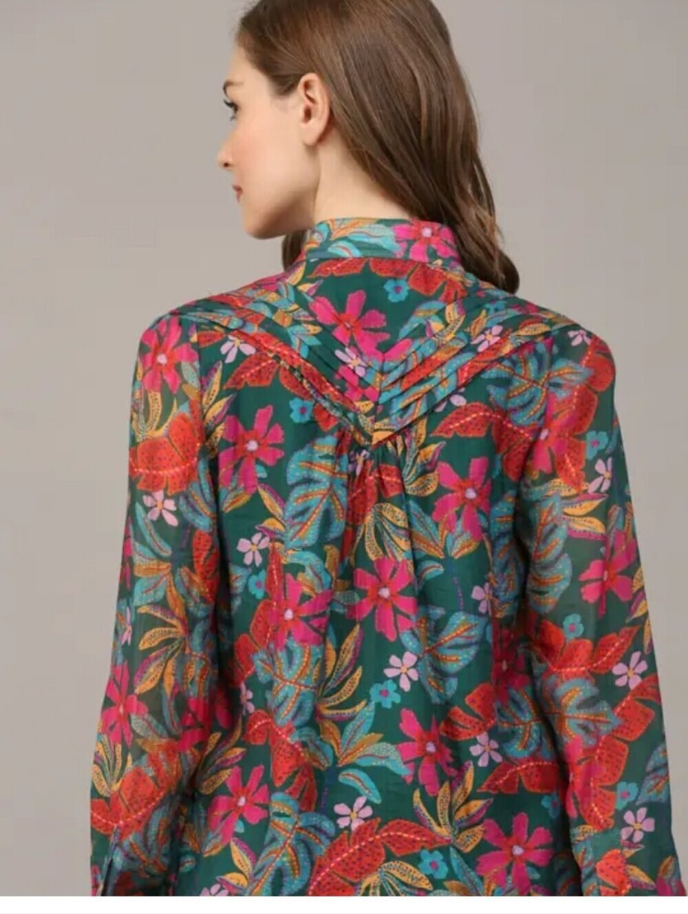 Fate Teal Floral Button-Down Blouse with Pink & Orange Accents - Picture 2 of 10